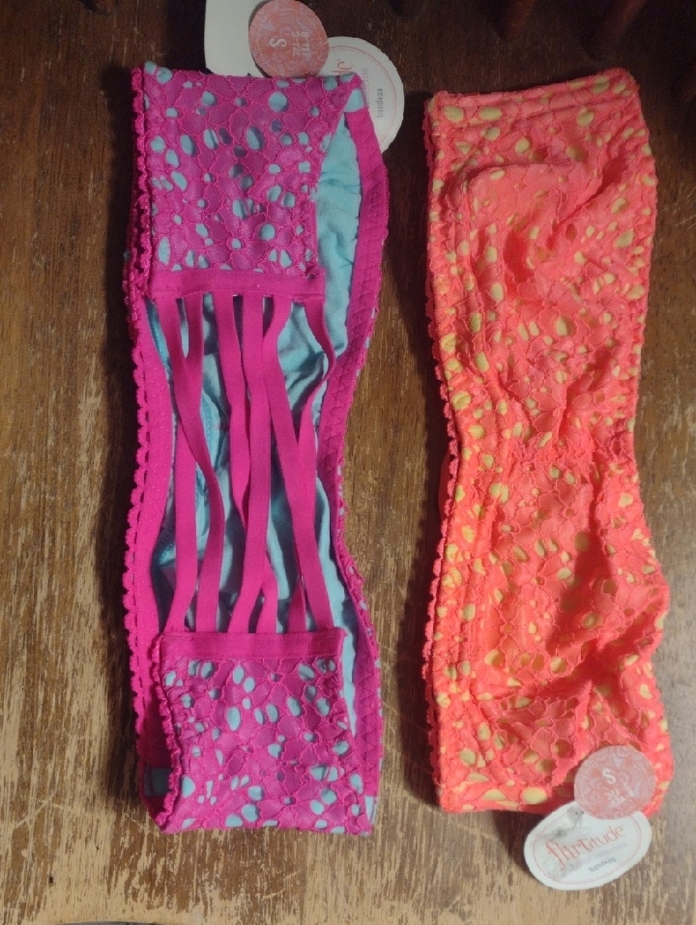 S Junior Lace Bandeau Bralets - Pink and Coral Flirtitude New 32a-c, 34a-b